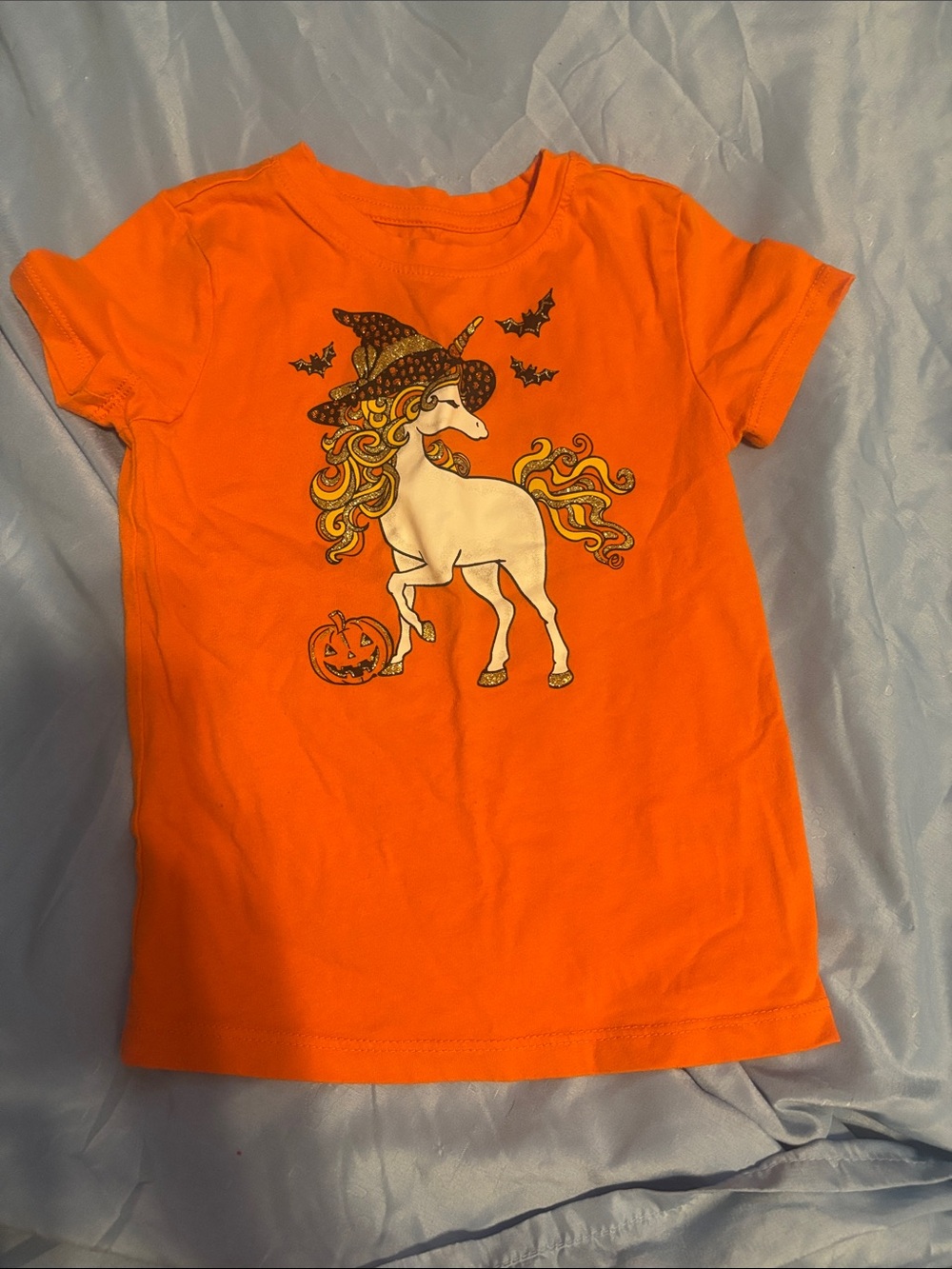 Girls' Orange Unicorn Halloween Graphic Tee